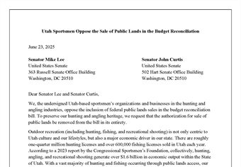 Utah Sportsmen’s Organizations and Businesses Unite in Opposing Public Land Sales