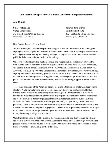 Utah Sportsmen’s Organizations and Businesses Unite in Opposing Public Land Sales
