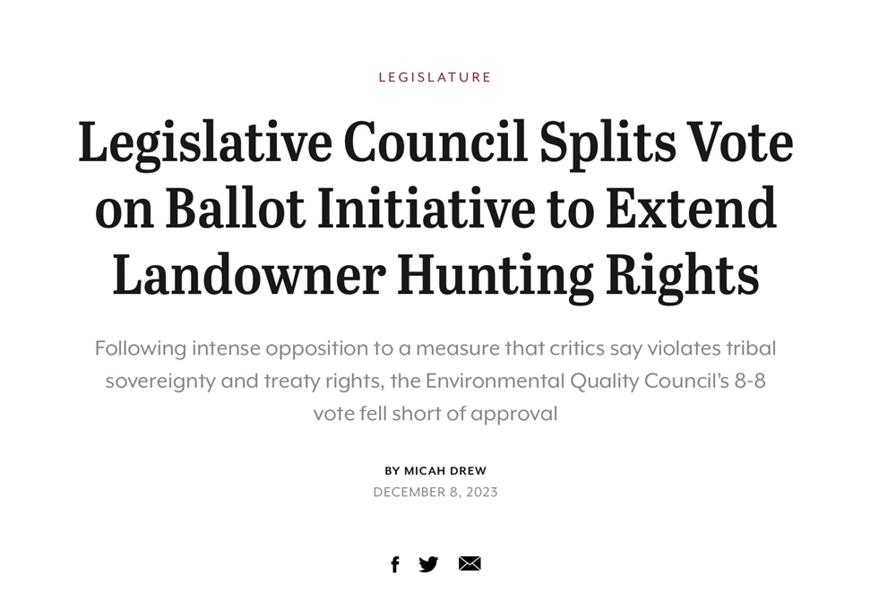 Legislative Council Splits Vote on Ballot Initiative to Extend Landowner Hunting Rights