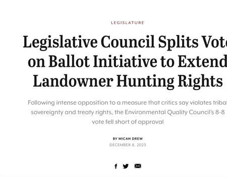 Legislative Council Splits Vote on Ballot Initiative to Extend Landowner Hunting Rights
