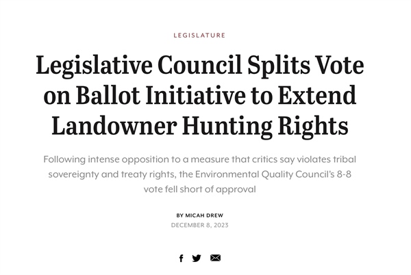 Legislative Council Splits Vote on Ballot Initiative to Extend Landowner Hunting Rights
