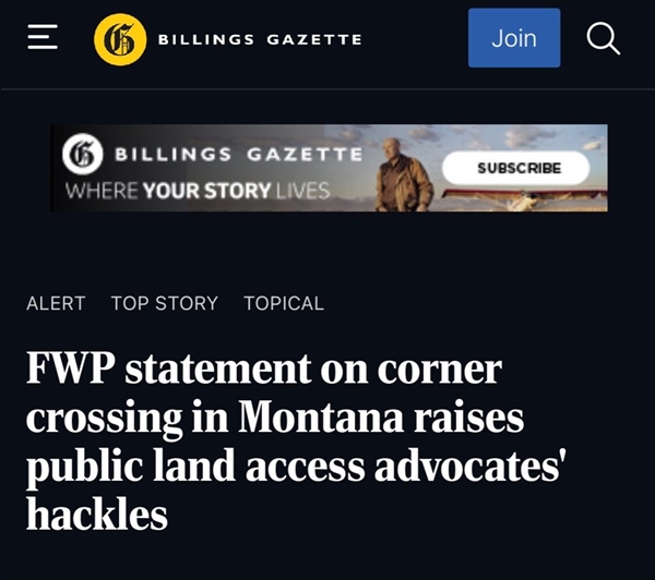 FWP statement on corner crossing in Montana raises public land access advocates' hackles