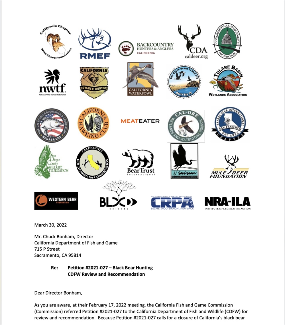 BHA Compiles Scientific Data in Report to CDFW on Bear Ban Petition
