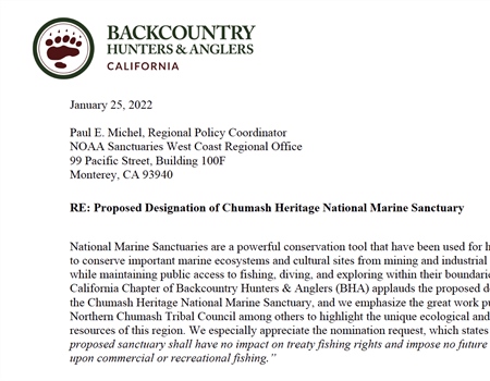 CA Chapter Comments on Proposed Chumash National Marine Sanctuary Designation
