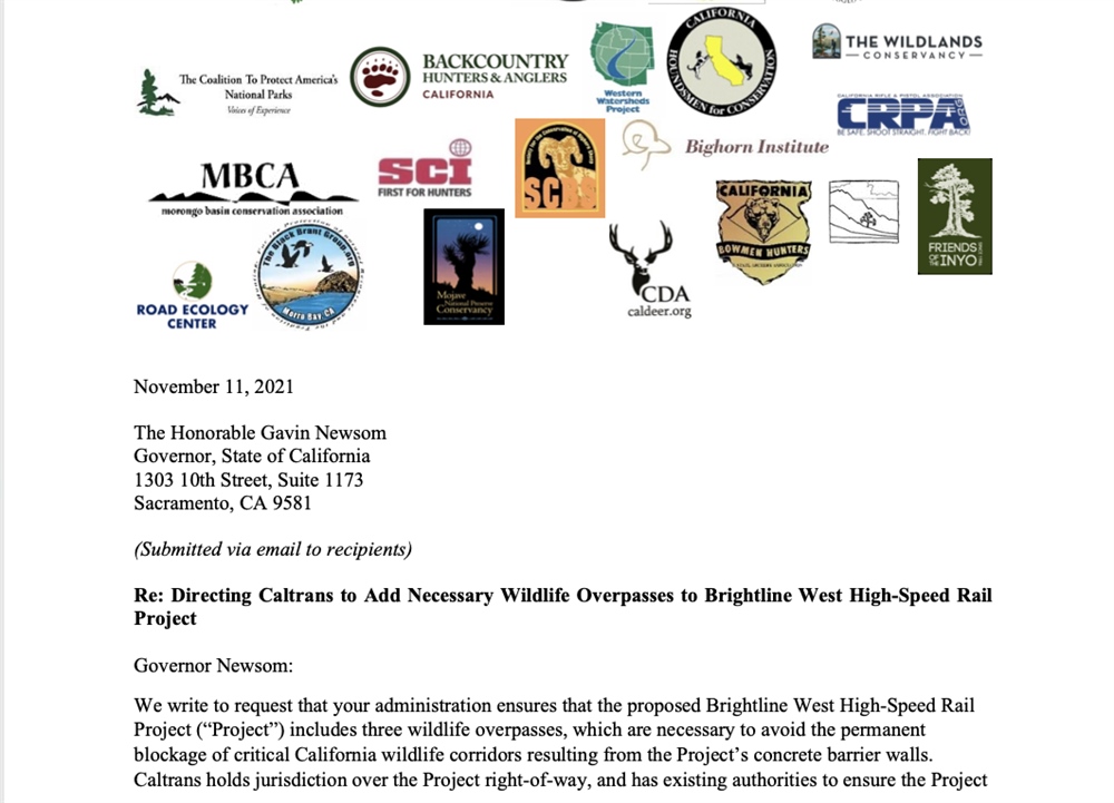 CA Chapter Advocates for Wildlife Overpasses in High Speed Rail Project