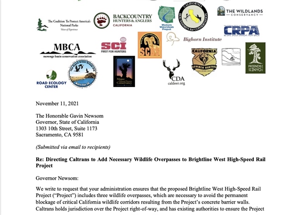 CA Chapter Advocates for Wildlife Overpasses in High Speed Rail Project