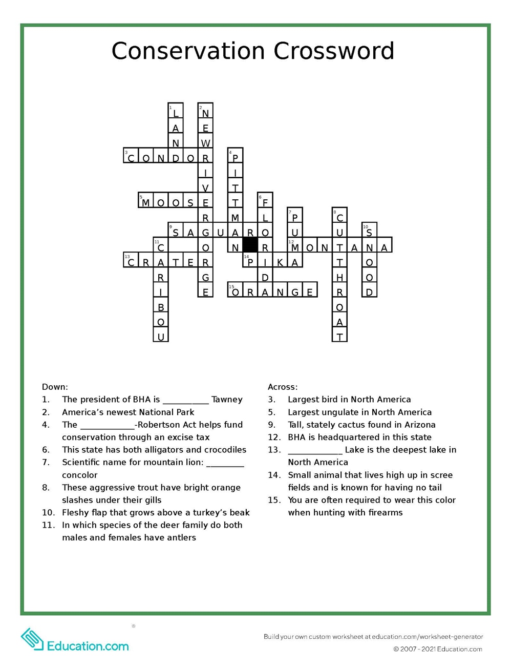 Spring 21 Conservation Crossword Answers