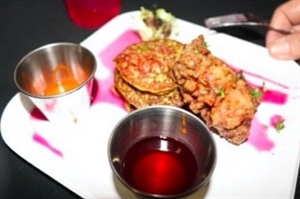 Fried Dove with Mesquite Pancakes and Smoked Prickly Pear Syrup