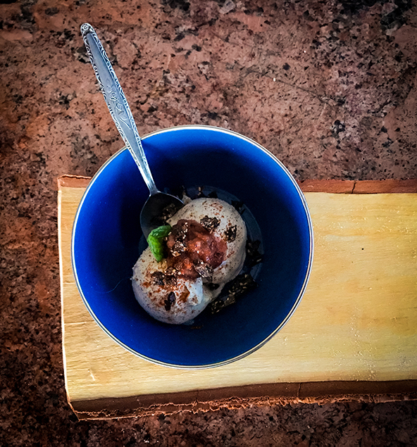 Elk Bacon, Almond & Bear Fat Brittle Over Hand-Cranked Frozen Custard