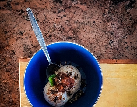 Elk Bacon, Almond & Bear Fat Brittle Over Hand-Cranked Frozen Custard